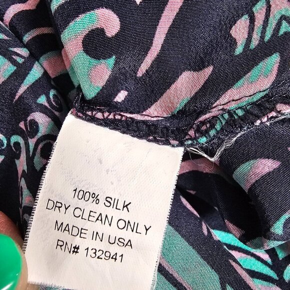 Amanda Uprichard Silk Abstract Paisley Tunic Top 3/4 Sleeve Split Neck Small - Picture 10 of 11